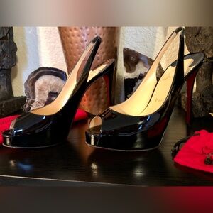 Christian Louboutin Private Number 120 Patent Sling Back Heels